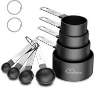 🥄 8 piece stackable stainless steel measuring cups and spoons set - accurate tablespoon and small teaspoon with plastic head for measuring dry and liquid ingredients - black logo