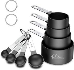 img 4 attached to 🥄 8 Piece Stackable Stainless Steel Measuring Cups and Spoons Set - Accurate Tablespoon and Small Teaspoon with Plastic Head for Measuring Dry and Liquid Ingredients - Black