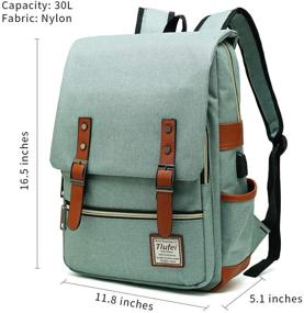 img 3 attached to 🎒 Laptop Backpack for Women Men, Tear Resistant School College Travel Backpack with USB Charging Port Vintage Design Fits up to 15.6Inch MacBook (LightGreen) - Tlufei