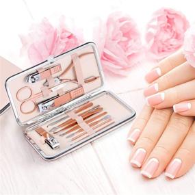 img 1 attached to 💅 Professional Stainless Steel Manicure and Pedicure Kit with Pink Leather Travel Case (12pcs Pink)