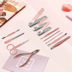 img 3 attached to 💅 Professional Stainless Steel Manicure and Pedicure Kit with Pink Leather Travel Case (12pcs Pink)