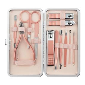 img 4 attached to 💅 Professional Stainless Steel Manicure and Pedicure Kit with Pink Leather Travel Case (12pcs Pink)