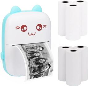 img 4 attached to 📠 Portable Bluetooth Thermal Printer, Mini Pocket Printer with 6 Rolls Printing Paper for Android iOS Smartphone, Inkless BT Printing Gift for Labels, Receipts, Photos, Notes. Perfect for Study, Home Office. Color: Blue