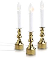 🕯️ dimmable window candle electric with multi timer ir controller, metal base christmas window candles ul listed 3 pack with 2 extra replacement bulb (brass) - elegant decorative lighting for festive ambiance logo