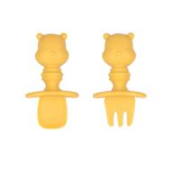 🍽️ winnie the pooh baby fork and spoon set - bumkins silicone chewtensils for baby led weaning, ages 6 months and up logo