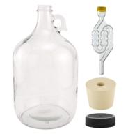 🍶 1 gallon glass fermenting jug with handle, rubber stopper, twin bubble airlock, plastic lid - north mountain supply (set of 1) logo