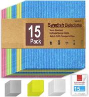 15-pack eco-friendly swedish dishcloths for kitchen: reusable cellulose sponge cloths, no odor absorbent kitchen sponges, random assorted colors - ideal for cleaning, dish cloth, and kitchen towels logo