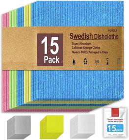 img 4 attached to 15-Pack Eco-Friendly Swedish Dishcloths for Kitchen: Reusable Cellulose Sponge Cloths, No Odor Absorbent Kitchen Sponges, Random Assorted Colors - Ideal for Cleaning, Dish Cloth, and Kitchen Towels