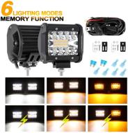 🚨 auxbeam 4 inch strobe led light pod - 6 lighting modes amber white fog light - 120w 12000lm off-road light - warning & emergency strobe light - 10ft wiring harness kit with memory function (pack of 2) logo