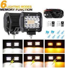 img 4 attached to 🚨 Auxbeam 4 Inch Strobe LED Light Pod - 6 Lighting Modes Amber White Fog Light - 120W 12000LM Off-road Light - Warning & Emergency Strobe Light - 10FT Wiring Harness Kit with Memory Function (Pack of 2)