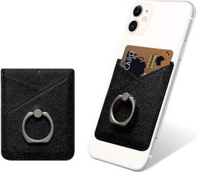 img 4 attached to 📱 Black Takyu Card Holder with Ring Grip for Cell Phone, Stick-on Credit Card Wallet & RFID Blocking Pocket - Compatible with Most Smartphones and Cases