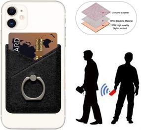 img 3 attached to 📱 Black Takyu Card Holder with Ring Grip for Cell Phone, Stick-on Credit Card Wallet & RFID Blocking Pocket - Compatible with Most Smartphones and Cases