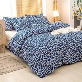 img 3 attached to 🌼 JELLYMONI Daisy Duvet Cover Set: Blue Floral Pattern on White Cotton, Queen Size - 3pcs Set with Zipper Closure