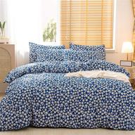 🌼 jellymoni daisy duvet cover set: blue floral pattern on white cotton, queen size - 3pcs set with zipper closure logo