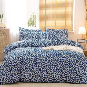 img 4 attached to 🌼 JELLYMONI Daisy Duvet Cover Set: Blue Floral Pattern on White Cotton, Queen Size - 3pcs Set with Zipper Closure