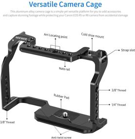 img 3 attached to 📷 Neewer Camera Cage for Canon EOS R5 and R6, Aluminum DSLR Rig Stabilizer with 1/4” &amp; 3/8” Threads, Cold Shoe and NATO Rail for Vlogging, Filmmaking, Video Shooting - VS101