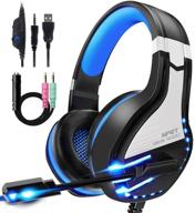 🎧 npet hs10 gaming headset for ps4, pc, xbox one controller - noise cancelling over-ear headphones with mic, soft memory earmuffs, led backlit, volume control (blue) логотип