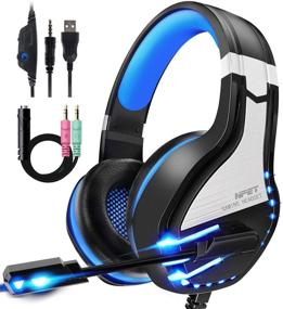 img 4 attached to 🎧 NPET HS10 Gaming Headset for PS4, PC, Xbox One Controller - Noise Cancelling Over-Ear Headphones with Mic, Soft Memory Earmuffs, LED Backlit, Volume Control (Blue)