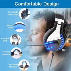 img 2 attached to 🎧 NPET HS10 Gaming Headset for PS4, PC, Xbox One Controller - Noise Cancelling Over-Ear Headphones with Mic, Soft Memory Earmuffs, LED Backlit, Volume Control (Blue)