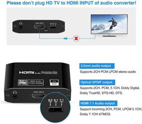 img 2 attached to Аудиоэкстрактор 4K@60Hz HDMI 2.0b с 7.1CH Atmos - HDMI в HDMI + HDMI 7.1CH + Оптический Toslink SPDIF + аудио 3,5 мм - аудиоэмбеддер конвертер адаптер для PS5, Xbox, Fire Stick.