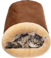 🐱 flystar self warming cat bed cave - cozy faux suede indoor cat hideaway house hole with washable sleeping cushion bed for small, medium, large cats - clearance offer logo