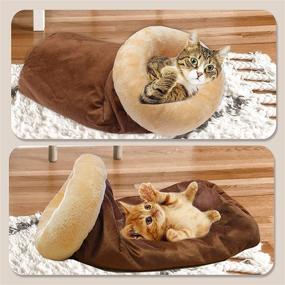 img 1 attached to 🐱 FLYSTAR Self Warming Cat Bed Cave - Cozy Faux Suede Indoor Cat Hideaway House Hole with Washable Sleeping Cushion Bed for Small, Medium, Large Cats - Clearance Offer