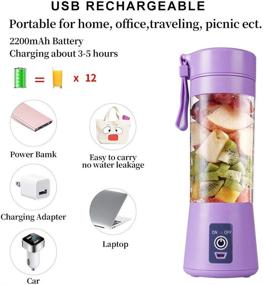 img 1 attached to 🍇 Portable USB Electric Juicer Blender with 6 Blades and 380ml Water Bottle Capacity, Rechargeable 2000mAh Battery (Purple)