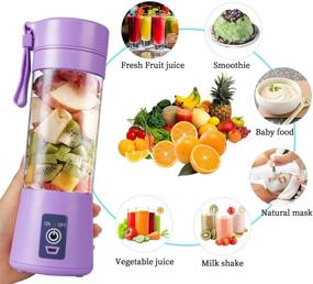 img 3 attached to 🍇 Portable USB Electric Juicer Blender with 6 Blades and 380ml Water Bottle Capacity, Rechargeable 2000mAh Battery (Purple)