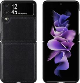 img 2 attached to 📱 Premium Genuine Leather Case for Samsung Galaxy Z Flip 3 5G 2021 - Sleek Black Protective Shell by JOYYE