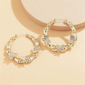 img 3 attached to Add a Touch of Elegance with HONB Gold Tone Bamboo Hoop Earrings – Hollow Casting & Round Design