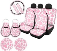 🐄 pink cow print car seat cover protector full set + accessories - universal fit for women logo