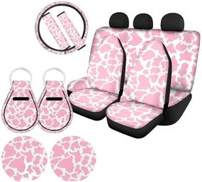 img 4 attached to 🐄 Pink Cow Print Car Seat Cover Protector Full Set + Accessories - Universal Fit for Women