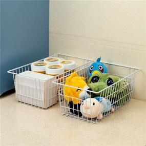 img 2 attached to 📦 SANNO Large Farmhouse Organizer Bins - Durable Metal Basket Storage Bins for Kitchen Cabinets, Pantry, Freezer, Bathroom, Countertop & Closets - Set of 3