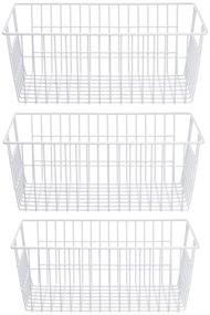 img 4 attached to 📦 SANNO Large Farmhouse Organizer Bins - Durable Metal Basket Storage Bins for Kitchen Cabinets, Pantry, Freezer, Bathroom, Countertop & Closets - Set of 3