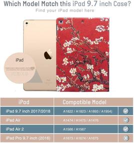 img 3 attached to 🌸 Drodalala iPad Case 9.7 inch - 6th & 5th Gen, iPad Air & Air 2 - PU Leather Folio Cover with Adjustable Stand, Auto Wake/Sleep - Apricot Red Flower