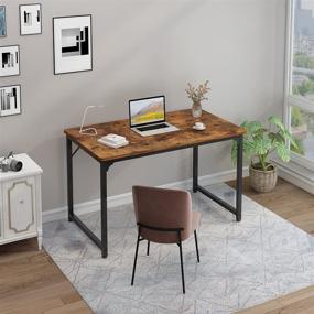 img 1 attached to 🖥️ WUGO Computer Desk: Compact Brown Writing Table for Small Spaces, Ideal for Work, Study, and Gaming