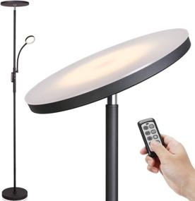 img 4 attached to Soarz Torchiere LED Floor Lamp: Adjustable Reading Light, 2000lm Main Light, Use Remote Control, Matte Black