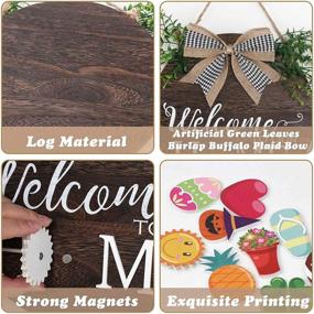 img 1 attached to 🏡 OurWarm Interchangeable Welcome Door Sign: Rustic Wood Round Wreath with Buffalo Plaid Bow for Front Door Decor and Housewarming Gifts