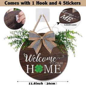 img 2 attached to 🏡 OurWarm Interchangeable Welcome Door Sign: Rustic Wood Round Wreath with Buffalo Plaid Bow for Front Door Decor and Housewarming Gifts