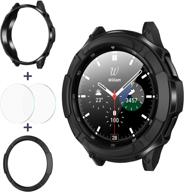 📱 goton 3-в-1 комплект: чехол-бампер из прочного tpu armor для samsung galaxy watch 4 classic 46мм + 2 закаленных стекла для защиты экрана + 1 кольцо безеля - черный логотип