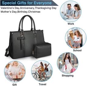 img 1 attached to 💼 Black Laptop Tote Bag for Women - Large Waterproof PU Leather Work Briefcase with Charging Port - Fits 15.6 Inch Laptop - Business Handbag Satchel Purse Set
