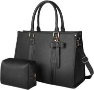 💼 black laptop tote bag for women - large waterproof pu leather work briefcase with charging port - fits 15.6 inch laptop - business handbag satchel purse set logo