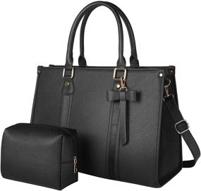img 3 attached to 💼 Black Laptop Tote Bag for Women - Large Waterproof PU Leather Work Briefcase with Charging Port - Fits 15.6 Inch Laptop - Business Handbag Satchel Purse Set