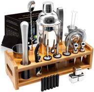 premium 26pcs stainless steel cocktail shaker set with bamboo stand - ideal bar accessories for home bar set and martini mixer kit - perfect for creating awesome drinks - the ultimate gift set! logo