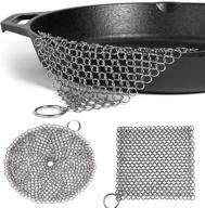 🔗 looch cast iron cleaner - 2 pack, 8x6" and 7x7" stainless steel chainmail scrubber for cast iron pan, pre-seasoned pan, dutch ovens, waffle iron pans, scraper & grill scraper skill logo