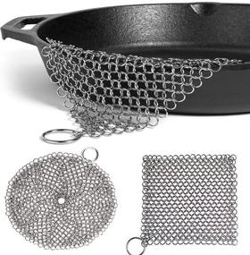 img 4 attached to 🔗 LOOCH Cast Iron Cleaner - 2 Pack, 8x6" and 7x7" Stainless Steel Chainmail Scrubber for Cast Iron Pan, Pre-Seasoned Pan, Dutch Ovens, Waffle Iron Pans, Scraper & Grill Scraper Skill