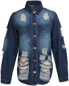img 2 attached to 👖 chouyatou Women's Denim Jacket Coat for Spring and Fall with Ripped Holes - Casual Mid-Long Wear