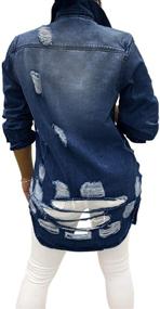 img 3 attached to 👖 chouyatou Women's Denim Jacket Coat for Spring and Fall with Ripped Holes - Casual Mid-Long Wear