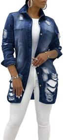 img 4 attached to 👖 chouyatou Women's Denim Jacket Coat for Spring and Fall with Ripped Holes - Casual Mid-Long Wear