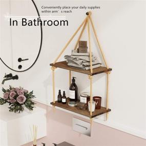 img 2 attached to BAMFOX Swing Rope Floating Shelf: 2 Tier Bamboo Hanging Storage Shelves for Stylish Organization in Any Room!